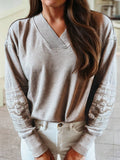 Western Embroidered Western V Neck Sweatshirt