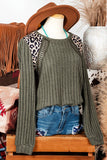 Leopard Crochet Patchwork Rib Textured Knit Top
