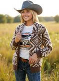Cowichan-style Geometric Aztec jacquard knit sweater