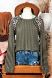Leopard Crochet Patchwork Rib Textured Knit Top