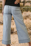 "Sarina" Fashion Stripe Button Flap Pocket Cuffed Hem Wide Leg Jeans