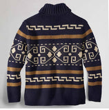 Vintage Western Aztec geometric jacquard zip-up knit sweater