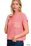 Mock Neck Short Sleeve Cropped Sweater
