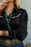 Black Satin Pearl Snap LS
