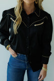 Black Satin Pearl Snap LS