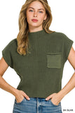 Mock Neck Short Sleeve Cropped Sweater