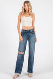 "Haly" MID RISE LOOSE STRAIGHT W/ CUFFED HEM JEANS
