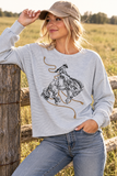 BRONC RIDER GRAPHIC STRIPED SWEATSHIRT
