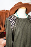 Leopard Crochet Patchwork Rib Textured Knit Top