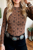 Retro Western Print Mesh L/S Top