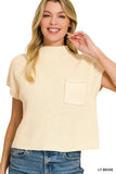 Mock Neck Short Sleeve Cropped Sweater