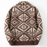 Cowichan-style Geometric Aztec jacquard knit sweater