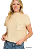 Mock Neck Short Sleeve Cropped Sweater