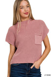 Mock Neck Short Sleeve Cropped Sweater