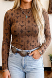 Retro Western Print Mesh L/S Top