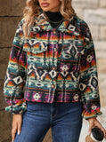 Buttoned Ethnic Print Long-Sleeved Cropped Jacket