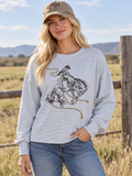 BRONC RIDER GRAPHIC STRIPED SWEATSHIRT