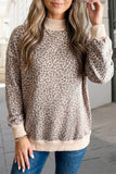 Leopard Mock Neck Ribbed Cuff Sweatshirt