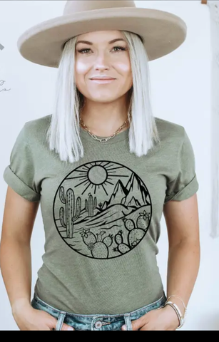 Heather Sage Cactus Sun Print Tee