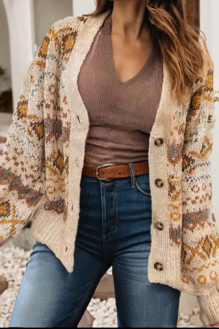 Western Pattern Knitted Button Cardigan