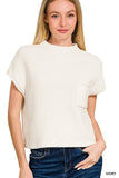 Mock Neck Short Sleeve Cropped Sweater