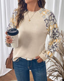 Knit Top with Boho Print Long Sleeves