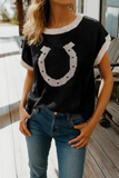 Horse Shoe Pattern Short Sleeve Sweater