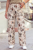 Western Print Straight Leg Ankle Length Jeans