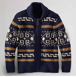 Vintage Western Aztec geometric jacquard zip-up knit sweater