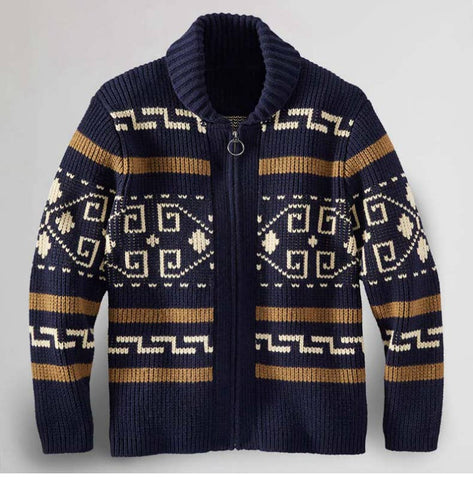 Vintage Western Aztec geometric jacquard zip-up knit sweater