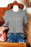 Crew Neck Cable Knit Short Sleeve Sweater