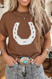 HorseShoe Round Neck Short Sleeve Knit Top