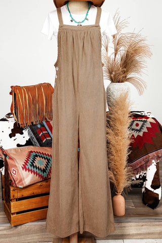 Fall Solid Pocketed Loose Fit Corduroy Overall