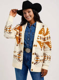 Vintage Western Aztec jacquard shawl-collar knit cardigan