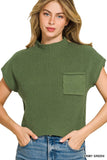 Mock Neck Short Sleeve Cropped Sweater