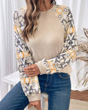 Knit Top with Boho Print Long Sleeves