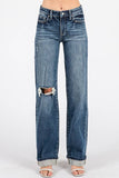 "Haly" MID RISE LOOSE STRAIGHT W/ CUFFED HEM JEANS