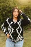 Black Ivory Aztec Knit Long Sleeve Sweater Cardigan