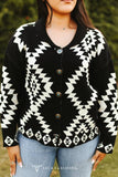 Black Ivory Aztec Knit Long Sleeve Sweater Cardigan