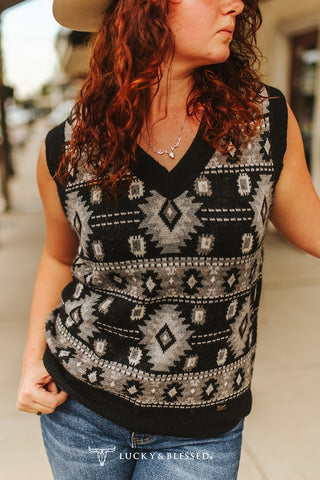Black Aztec Knit Vest
