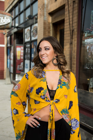 Mustard Floral Open Tie Top