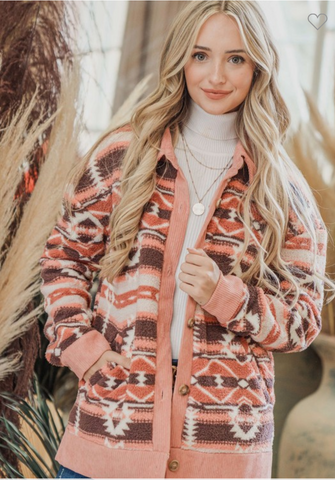 Mauve Aztec Sherpa Corduroy Detail