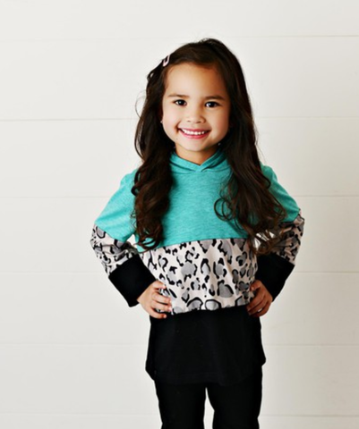 Girls Teal Leopard Hoodie